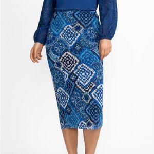 Johnny Was Jade Blue Lizandrea Mesh Midi Skirt  L74124-E Size Med NWT